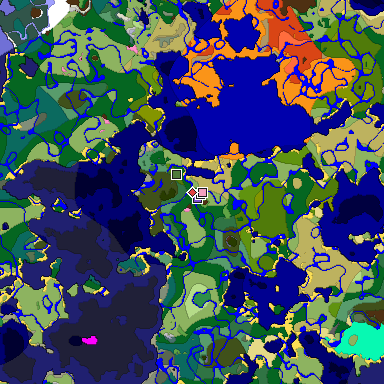 Predicted biome map of Java 1.21.4 seed 5471420611665985771 around estimated spawn