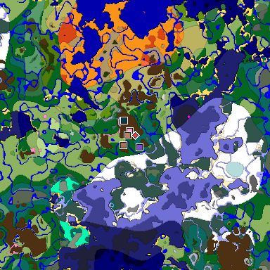 Predicted biome map of Java 1.21.4 seed -3171958369712563387 around estimated spawn