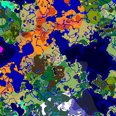 Predicted biome map of Java 1.21.4 seed -8699866349660235756 around estimated spawn
