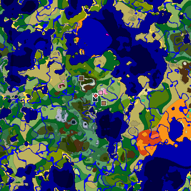 Predicted biome map of Java 1.21.4 seed 4758508410448707021 around estimated spawn