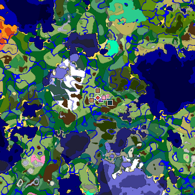 Predicted biome map of Java 1.21.4 seed 2562159342127548882 around estimated spawn