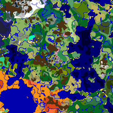 Predicted biome map of Java 1.21.4 seed 9115322137033479849 around estimated spawn