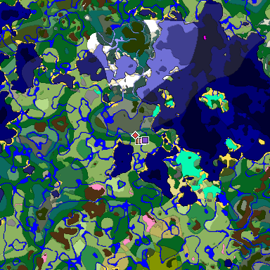 Predicted biome map of Java 1.21.4 seed -2160720044430806067 around estimated spawn