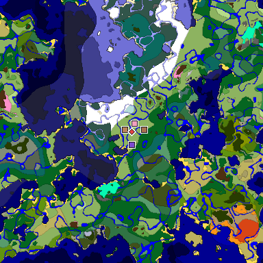 Predicted biome map of Java 1.21.4 seed 8305879386789315923 around estimated spawn