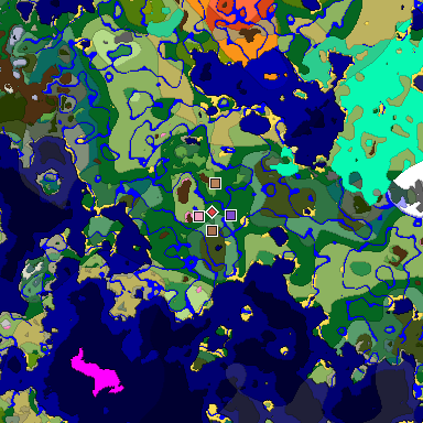 Predicted biome map of Java 1.21.4 seed -6948626063736463802 around estimated spawn
