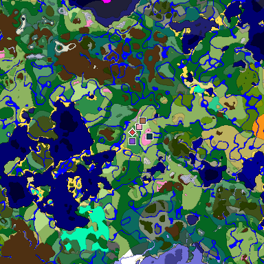 Predicted biome map of Java 1.21.4 seed 1055518538525173360 around estimated spawn
