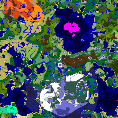 Predicted biome map of Java 1.21.4 seed 7447549673431448350 around estimated spawn