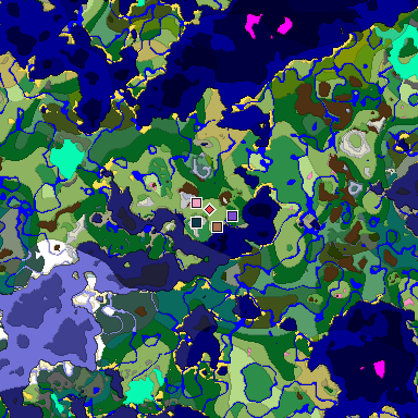 Predicted biome map of Java 1.21.4 seed 8880503840845119385 around estimated spawn