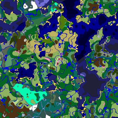 Predicted biome map of Java 1.21.4 seed 264139096173119823 around estimated spawn
