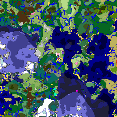 Predicted biome map of Java 1.21.4 seed -2576601032728079961 around estimated spawn