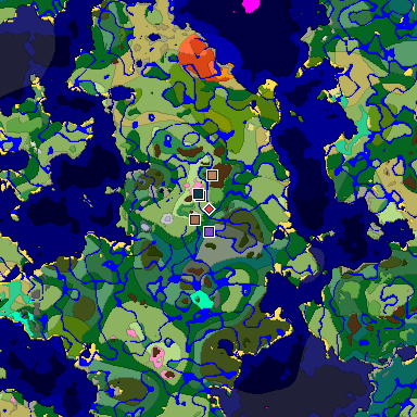 Predicted biome map of Java 1.21.4 seed 3038446766993057343 around estimated spawn