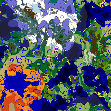 Predicted biome map of Java 1.21.4 seed -6663182653419750657 around estimated spawn