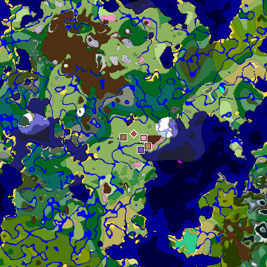 Predicted biome map of Java 1.21.4 seed 2296092475649578374 around estimated spawn