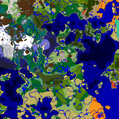Predicted biome map of Java 1.21.4 seed -3121843267178447903 around estimated spawn