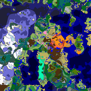 Predicted biome map of Java 1.21.4 seed -5632540288173345098 around estimated spawn