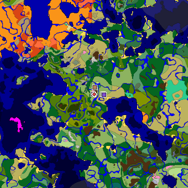 Predicted biome map of Java 1.21.4 seed 2597817588388668202 around estimated spawn
