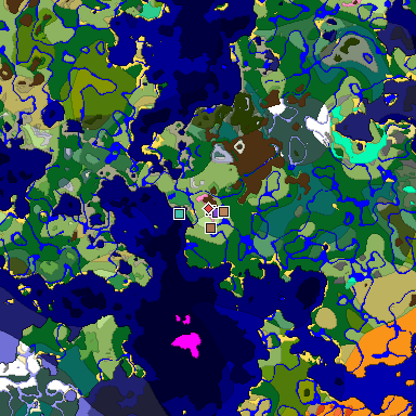 Predicted biome map of Java 1.21.4 seed 9088971839020208698 around estimated spawn