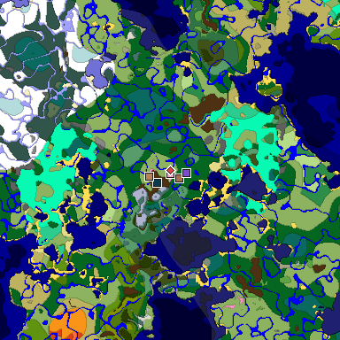 Predicted biome map of Java 1.21.4 seed -8392685203580038085 around estimated spawn