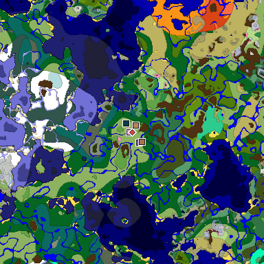Predicted biome map of Java 1.21.4 seed -1909809904326259629 around estimated spawn