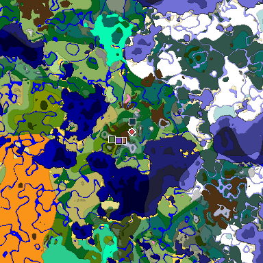 Predicted biome map of Java 1.21.4 seed 7816764853643175143 around estimated spawn