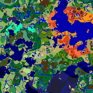 Predicted biome map of Java 1.21.4 seed 8154045736935421786 around estimated spawn