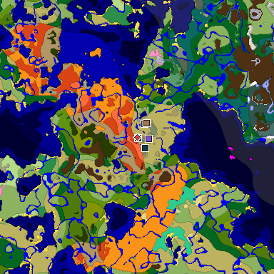 Predicted biome map of Java 1.21.4 seed 3674112156547037802 around estimated spawn