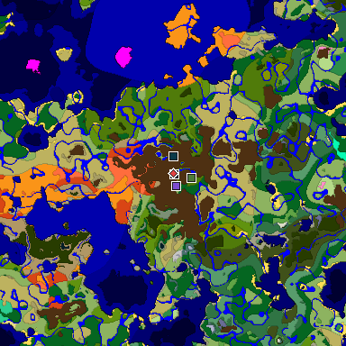 Predicted biome map of Java 1.21.4 seed 8774121205024477123 around estimated spawn