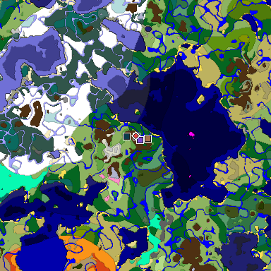 Predicted biome map of Java 1.21.4 seed -1919898027955152058 around estimated spawn