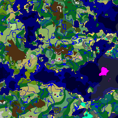 Predicted biome map of Java 1.21.4 seed -4934453788021127326 around estimated spawn