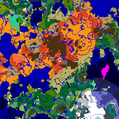 Predicted biome map of Java 1.21.4 seed -8827087833530857407 around estimated spawn