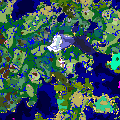 Predicted biome map of Java 1.21.4 seed -4461741237819256611 around estimated spawn