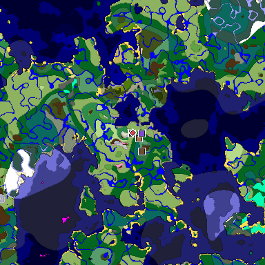 Predicted biome map of Java 1.21.4 seed 9009702421089634583 around estimated spawn