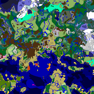 Predicted biome map of Java 1.21.4 seed 666359627658891234 around estimated spawn