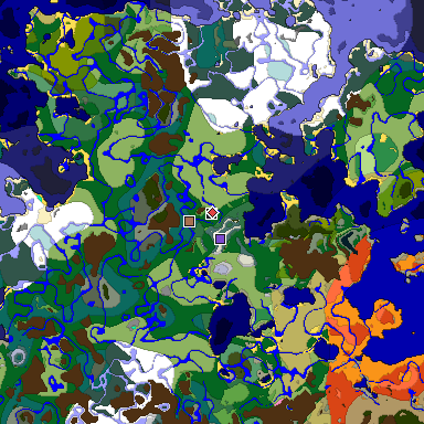 Predicted biome map of Java 1.21.4 seed -8700072202723473431 around estimated spawn