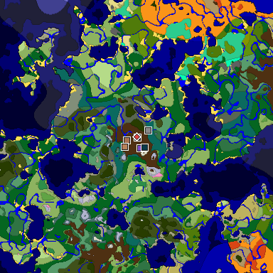 Predicted biome map of Java 1.21.4 seed 7134925501130611234 around estimated spawn