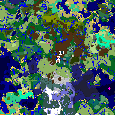 Predicted biome map of Java 1.21.4 seed 389063556530095684 around estimated spawn