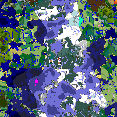 Predicted biome map of Java 1.21.4 seed 6886833140082035347 around estimated spawn