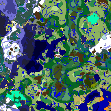 Predicted biome map of Java 1.21.4 seed -4170782606629827661 around estimated spawn