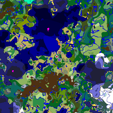 Predicted biome map of Java 1.21.4 seed -3319811453581406179 around estimated spawn