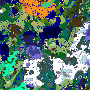 Predicted biome map of Java 1.21.4 seed 9181379594527213298 around estimated spawn