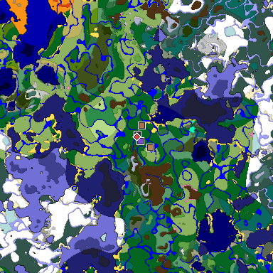 Predicted biome map of Java 1.21.4 seed -3024023422239267483 around estimated spawn