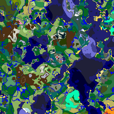 Predicted biome map of Java 1.21.4 seed 4235956273287498870 around estimated spawn