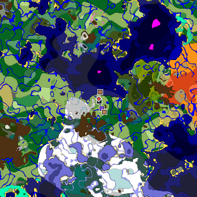 Predicted biome map of Java 1.21.4 seed -5958814873015170153 around estimated spawn