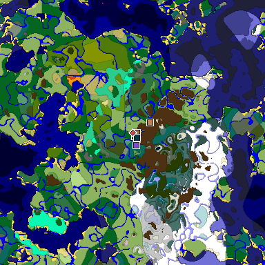 Predicted biome map of Java 1.21.4 seed 6136392799242362465 around estimated spawn
