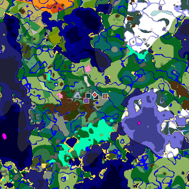 Predicted biome map of Java 1.21.4 seed -9063424657839120609 around estimated spawn