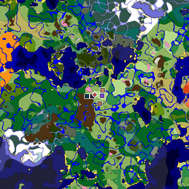Predicted biome map of Java 1.21.4 seed -7264275604445109012 around estimated spawn