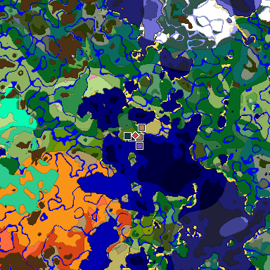 Predicted biome map of Java 1.21.4 seed -6433074402664863434 around estimated spawn