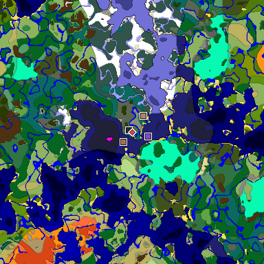 Predicted biome map of Java 1.21.4 seed -4867411187570439227 around estimated spawn