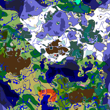 Predicted biome map of Java 1.21.4 seed -8745106897758662381 around estimated spawn