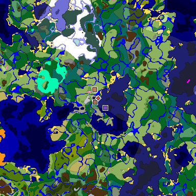 Predicted biome map of Java 1.21.4 seed 5992210754480923542 around estimated spawn